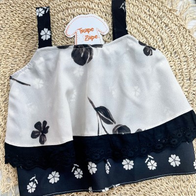 Conj Blusa Floral e Shorts saia Preto 